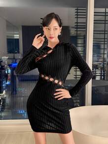 EastFlair New Chinese Style Hooded Dress - Black - View 1