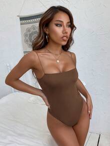 SHEIN Essnce Simples Sexy Macacão - Rust Brown - View 4