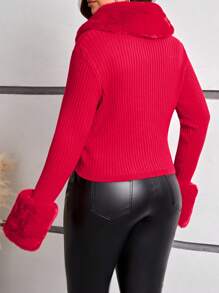 SHEIN Essnce 大尺碼女式休閒修身有領開襟衫 - 紅色 - 查看 2