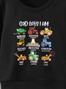 Boys' Round Neck Printed Sweatshirt - Black - View 4