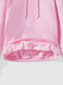 SHEIN EZwear Của phụ nữ Màu hồng Đơn giản Áo nỉ có mũ - Hồng - Xem 4