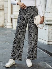 SHEIN Essnce Của phụ nữ In toàn bộ Eo đàn hồi Quần - Màu Xám nhạt - Xem 4