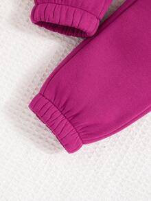 SHEIN 少女字母印花連帽衛衣和褲子套裝 - 紫羅蘭色 - 查看 5