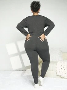 SHEIN CURVE+ 大尺碼修身連身褲 - 深灰色 - 查看 2