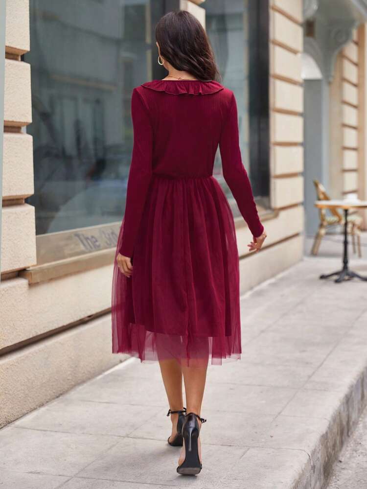 Frill Trim Decor Mesh Dress