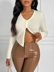Zolique Women's Split Hem V-Neck Knit Pullover Fall Winter Sweater - White - View 5