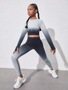 SHEIN Girls' Gradient Long Sleeve Sportswear Set