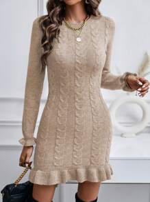 SHEIN Frenchy Xoắn Dan Xù Hoa Sen Váy len bó sát - Màu be - Xem 1