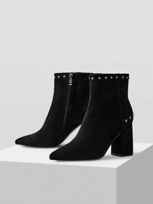 MOTF PREMIUM COMFORT STUD DECOR POINT TOE CHUNKY ANKLE BOOTS