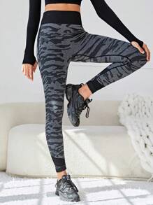 SHEIN Teenage Girls' Seamless Camouflage Print Tight Casual Sports Leggings - Multicolor - View 3