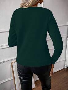 SHEIN Clasi 女士圓領長袖毛衣 - 綠色 - 查看 2
