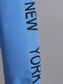 幼兒男童連帽外套,字母印花,長褲和提袋套裝 - 藍色 - 查看 7