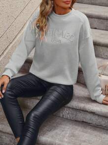 SHEIN Essnce Thêu Chữ Thả vai Áo nỉ - Xám - Xem 1