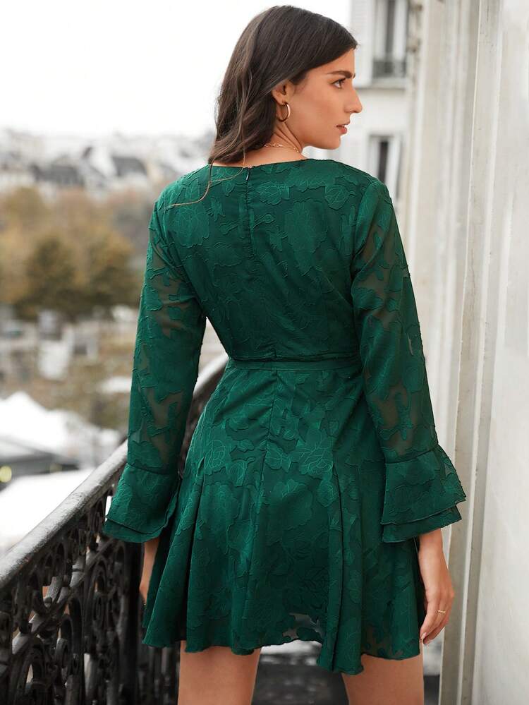 Women's Floral Embroidered Wrap Mock Neck Dress Fall Cloth For Women