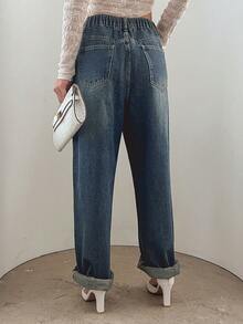 Dazy Tall 女裝鬆身牛仔褲,帶有磨損邊緣處理 - 藍色 - 查看 2