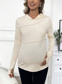 SHEIN Sudadera deportiva con capucha de unicolor de manga larga para maternidad, para el invierno - Albaricoque - Ver 6