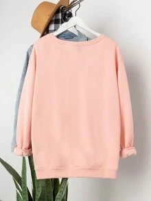 Calvaya Kích thước lớn Của phụ nữ In thư Thả vai Áo nỉ - Hồng - Xem 2