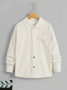 SHEIN 男童寬鬆休閒梭織領長袖純色襯衫 - 杏色 - 查看 3