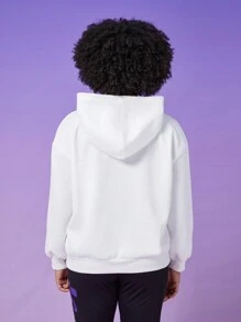 Willy Wonka and the Chocolate Factory X SHEIN Plus號字母&花園圖形束口帽白色連帽衛衣 - 白色 - 查看 9