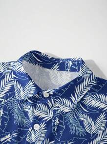Men's Tropical Printed Short Sleeve Shirt - Blue - View 3