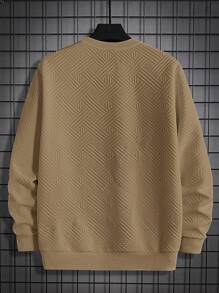 Manfinity VCAY Men's Solid Color Patched Detail Round Neck Casual Sweatshirt - Khaki - View 2