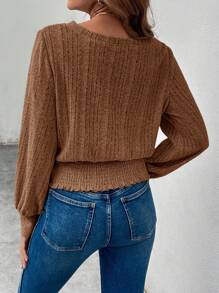 SHEIN LUNE Element束腰褶皺燈籠袖t卹 - 寶藍色 - 查看 2