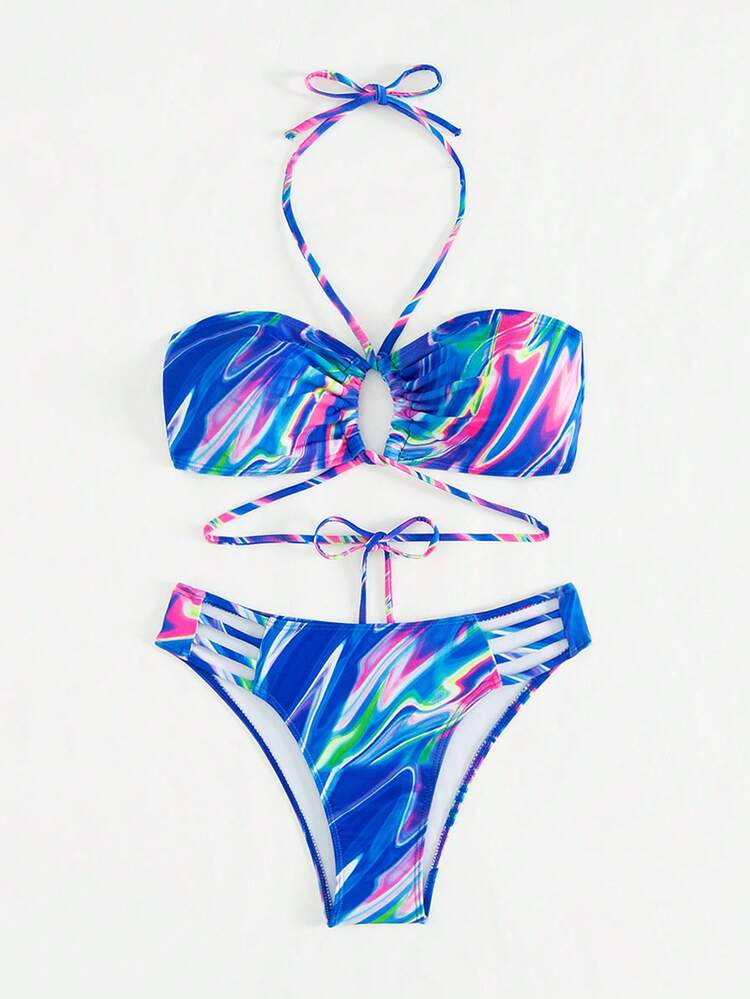 Ladies' Printed Halterneck Bikini Set Swimwear Set Carnival Summer Beach