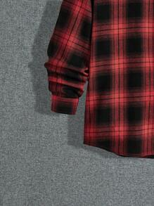SHEIN Boys' Casual Checked Turn-down Collar Button-up Shirt - Red - View 4