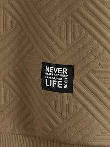 Manfinity VCAY Men's Solid Color Patched Detail Round Neck Casual Sweatshirt - Khaki - View 3