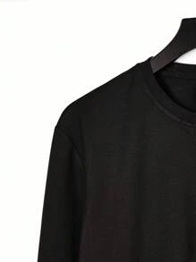 Manfinity Homme Conjunto de 2 piezas de pantalón y top de manga larga de unicolor para hombres, conjunto de chándal de salir para hombres