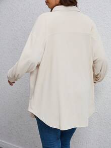 大碼口袋披肩外套 - 米色 - 查看 2
