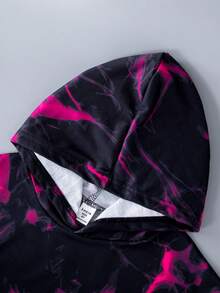 SHEIN Tween 男孩街頭風格紮染連帽運動衫 - 紅色 - 查看 4