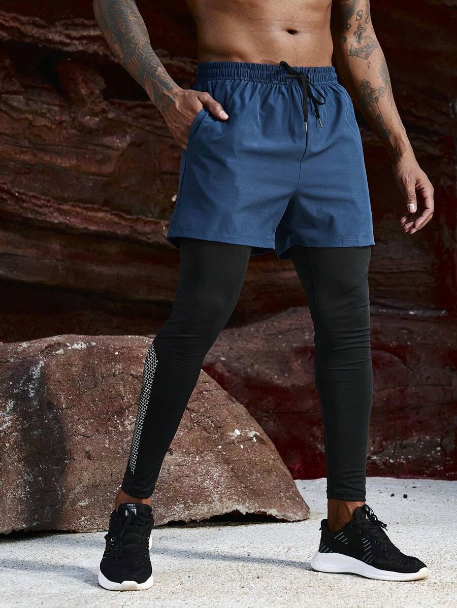 Manfinity Sport Corelite Nam 2 trong1 Quần thể thao Với dây rút Eo & Khối màu Thiết kế - Màu xanh lam - Xem 1