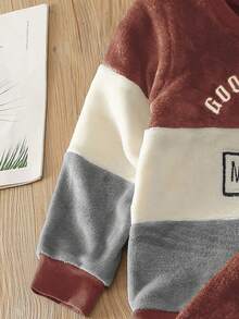 SHEIN Young Boy Plush Color Block Hoodie And Sweatpants Set - Redwood - View 3