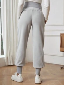 SHEIN Maternity Wideband Waist Slant Pocket Pants - Apricot - View 2