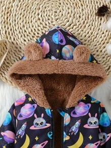 Infant Thickened Hooded Bear Ear Coat Party Dress Outfit For Fall/winter - Multicolor - View 3