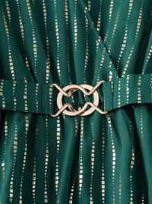 SHEIN Clasi Allover Print Surplice Neck Belted Dress - Dark Green - View 10