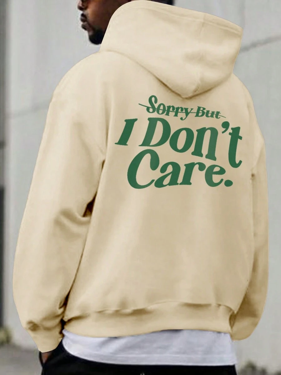 Men Slogan Graphic Drop Shoulder Hoodie - Apricot - View 1
