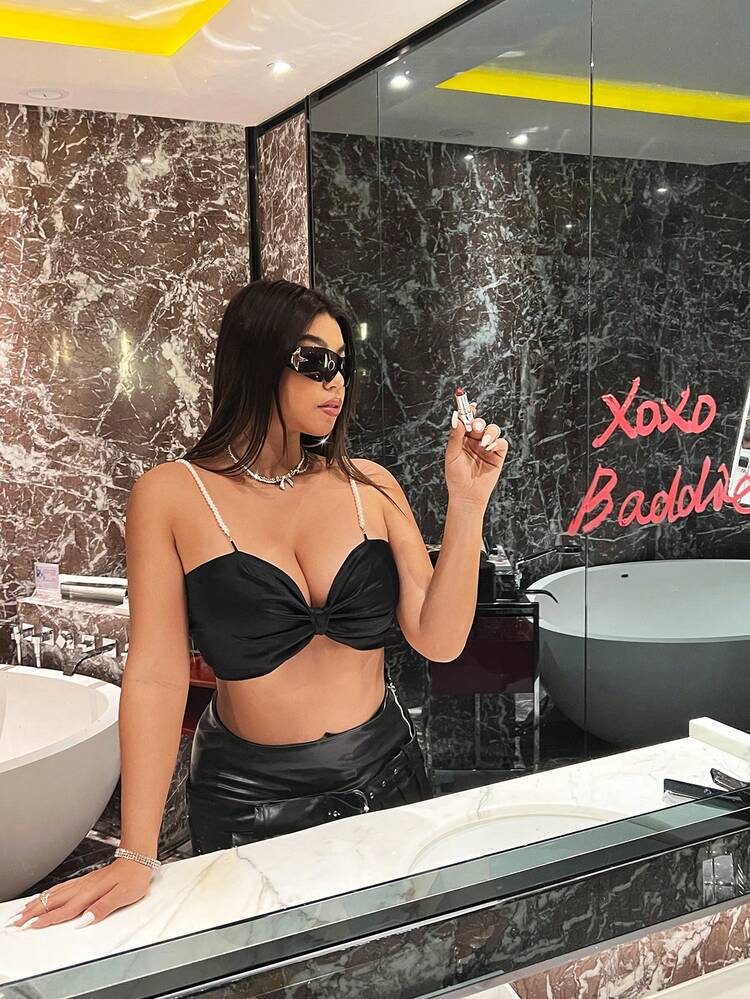 Plus Size Pearl Chain Twisted Strap Cami Top