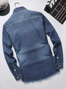 Manfinity Homme Men's Ripped Denim Shirt - Dark Wash - View 2