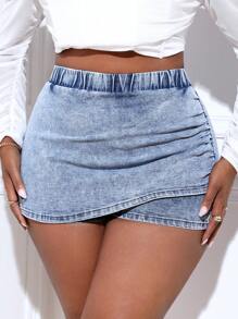 SHEIN SXY Plus Size Women'S Denim Skort - Medium Wash - View 3