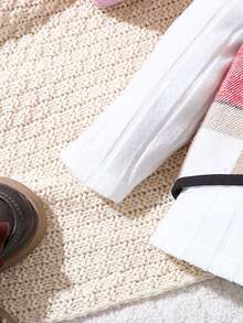 嬰兒女童實色肋紋t恤,格紋背心夾克配邊縫的褲裝套裝 - 彩色 - 查看 5