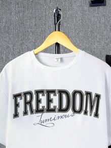 SHEIN Conjunto De Blusa Casual Solta De Manga Curta E Calças Compridas Para Meninos Adolescentes Com Padrão De Letras Em Inglês