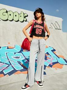 Street Sport 女色塊抽繩腰部編織帶運動褲 - 淺灰色 - 查看 6