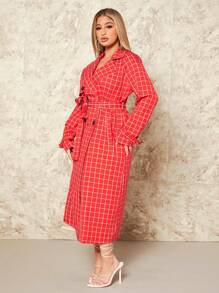SHEIN SXY 新年女士格子双排扣风衣 - 彩色 - 查看 6