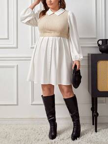 SHEIN Privé 女性大尺碼籠子袖拼接連衣裙 - 彩色 - 查看 3