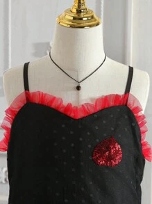 SHEIN Cô gái Lưới Ăn mặc trang trọng , Dây đai mỏng Bữa tiệc công chúa Lễ cưới Dạ hội Sinh nhật Trang phục dạ hội - màu đen - Xem 3