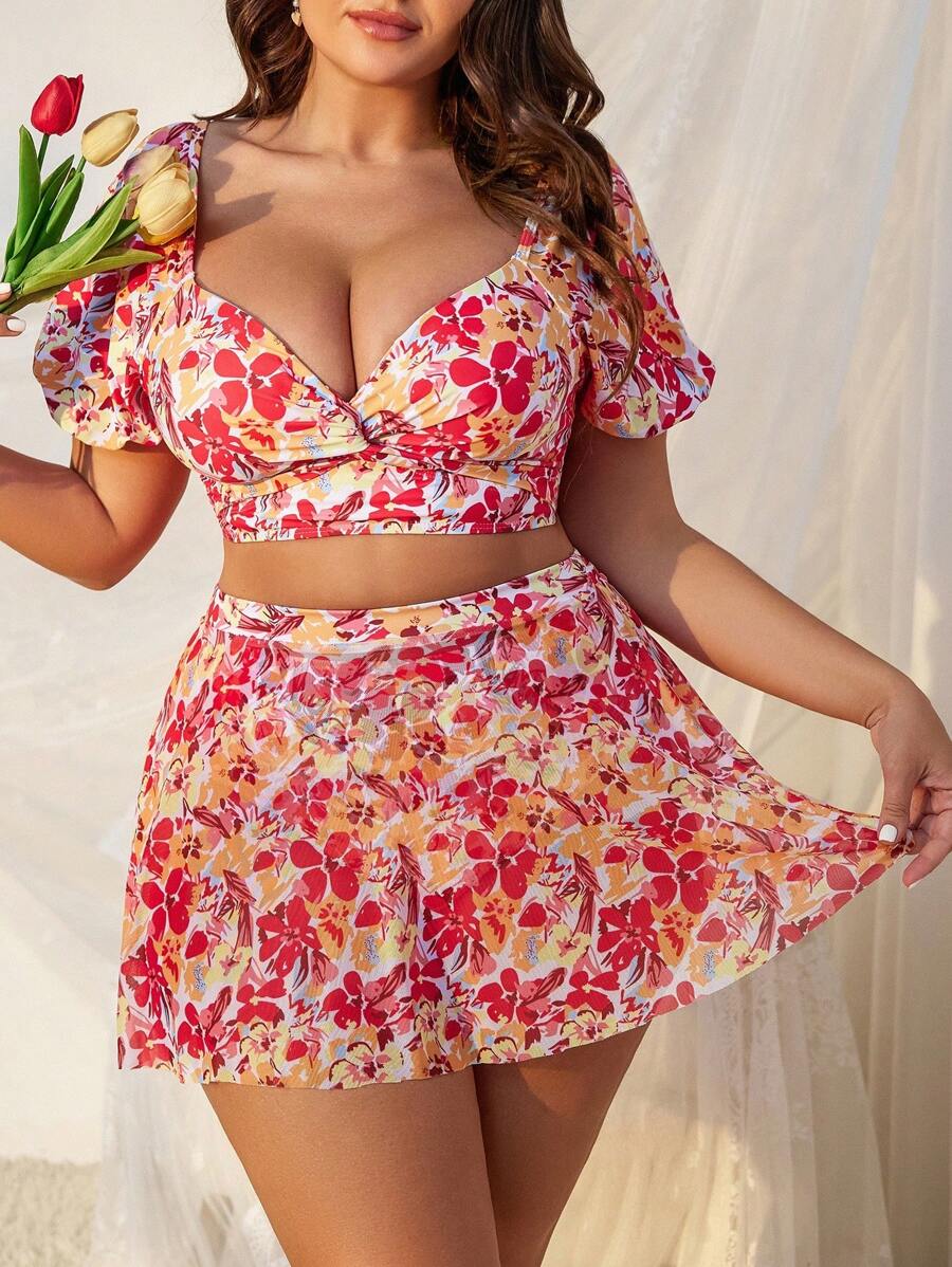 Swim Mod Summer Beach Women's Plus Size All Over Print Bikini Set (Full Body) - Multicolor - View 1