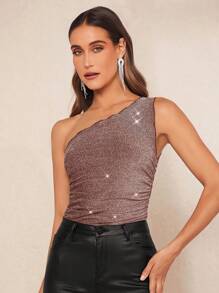 SHEIN Clasi Của phụ nữ Bất đối xứng Vòng cổ Không tay Áo - Bụi hồng - Xem 5