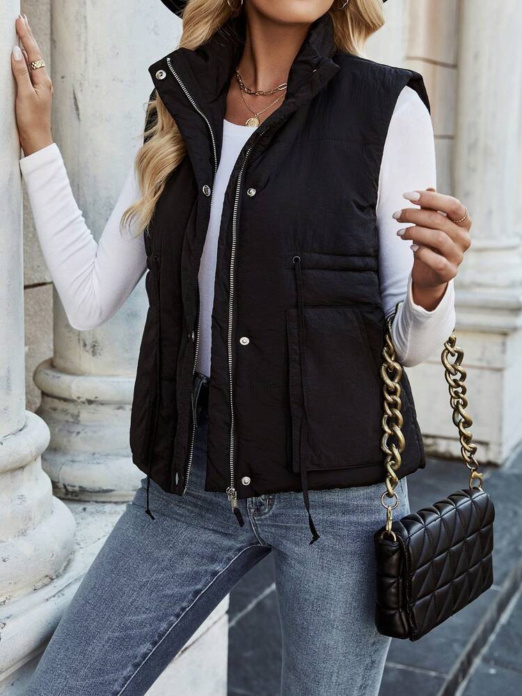 Black Sleeveless Padded Padded Coat Clothes Winter Vest